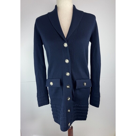 Tory Burch $395 Wool Marcia Navy Button Down Cardigan Sz: Small NWT - Picture 1 of 8